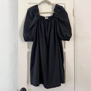 MANGO black cotton puff sleeve babydoll swing mini dress Medium 06